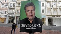 An election poster of Green Party top candidate federal minister for economy Robert Habeck