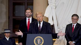 President Donald Trump speaks in Emancipation Hall after the 60th Presidential Inauguration, Monday, Jan. 20, 2025, at the US Capitol in Washington